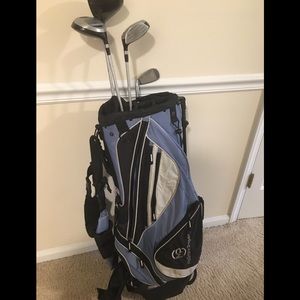 Golf bag and 3 clubs